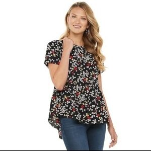 NWT Citrus And Lemon Floral Black Women's Peplum Top, Sz Small